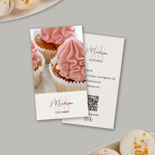 Bakkerij Monogram Logo Cupcake Foto QR Tan Visitekaartje