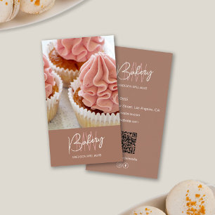 Bakkerij Monogram Logo Custom Photo QR Brown Visitekaartje