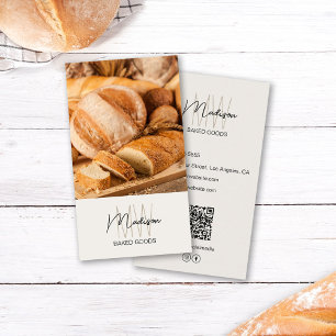 Bakkerij Monogram Logo Foto QR Neutral Tone Visitekaartje