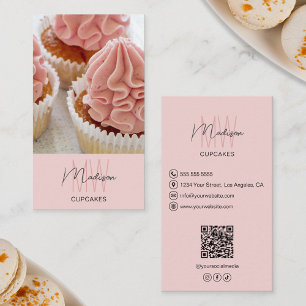 Bakkerij Monogram Logo Foto QR Roze Visitekaartje