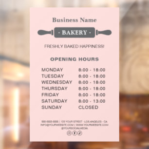 Bakkerij Openingstijden Deegroller Roze Raamsticker