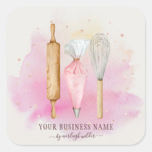 Bakkerij Pastry Chef Baker Pink Vierkante Sticker