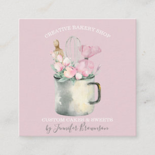 Bakkerij Pastry Chef Boho roze floraal Vierkante Visitekaartje