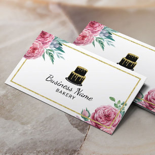 Bakkerij Pastry Chef Cake Elegant Waterverf Floral Visitekaartje