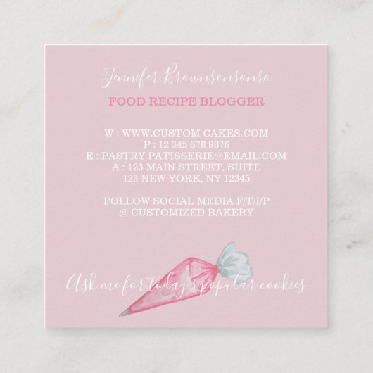 Bakkerij Pastry Chef elegant logo Vierkante Visitekaartje (Achterkant)