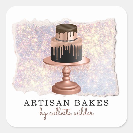 Bakkerij Pastry Chef Glitter Cake Vierkante Sticker (Voorkant)
