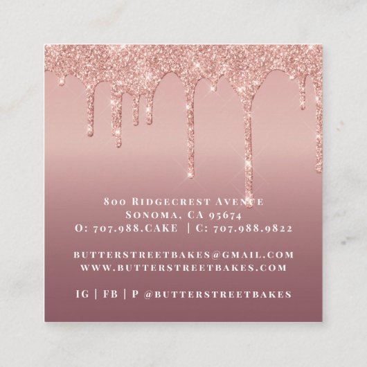 Bakkerij Pastry Chef Glitter Drift Roos Gold Vierkante Visitekaartje (Achterkant)