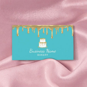 Bakkerij Pastry Chef Gold Cake Logo Modern Turquoi Visitekaartje