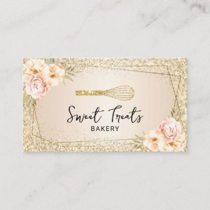 Bakkerij Pastry Chef Gold Glitter Floral Sweet Cak Visitekaartje