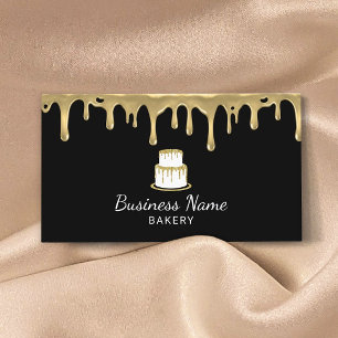 Bakkerij Pastry Chef Modern Black & Gold Cake Logo Visitekaartje
