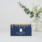 Bakkerij Pastry Chef Modern Navy & Gold Cake Logo Visitekaartje (Staand voorkant)