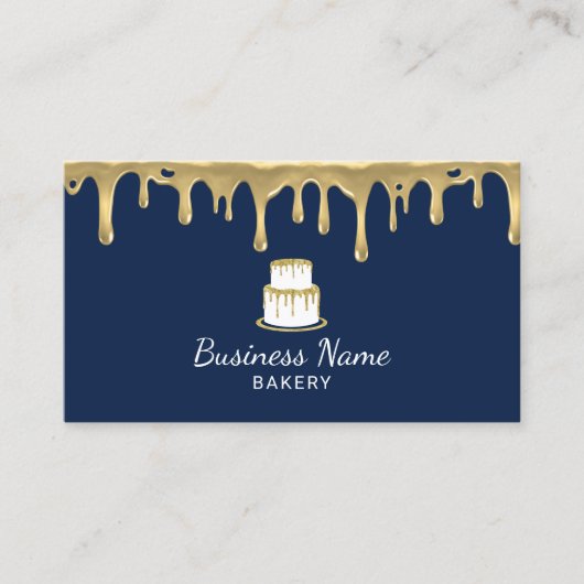 Bakkerij Pastry Chef Modern Navy & Gold Cake Logo Visitekaartje (Voorkant)