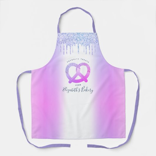 Bakkerij Pastry Chef Paars Glitter Drift Script Schort (Voorkant)
