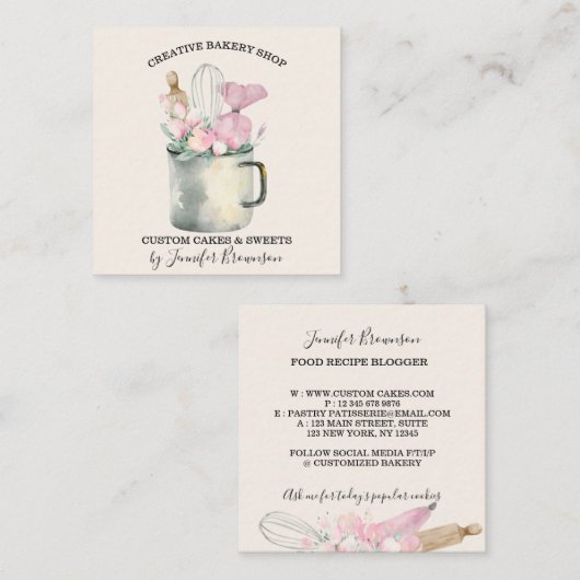 Bakkerij Pastry Chef schattig ivoor Vierkante Visitekaartje (Voorkant / Achterkant)