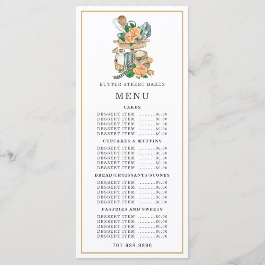 Bakkerij Pastuurschef Waterverf Bakgerei Menu (Voorkant)