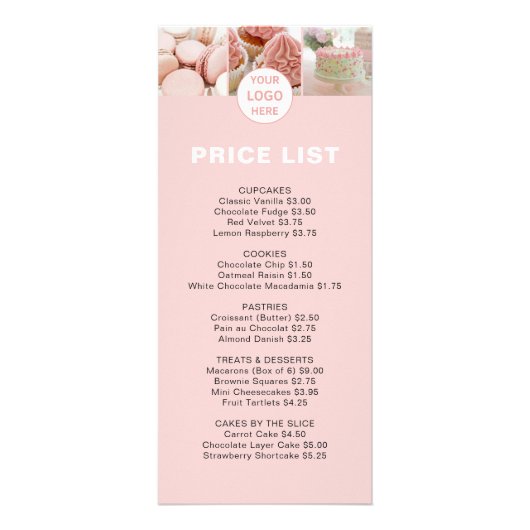 Bakkerij Prijs Lijst Menu Custom Logo Pink (Voorkant)