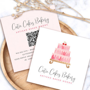 Bakkerij QR-code Blush Roze Cake Gebak Chef Minima Vierkante Visitekaartje