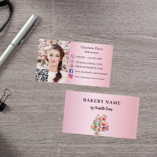 Bakkerij roze bakkerij gebak cupcakes QR code foto Visitekaartje