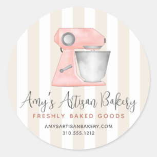 Bakkerij Roze Keuken Staande Mixer Beige Strepen Ronde Sticker