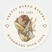 Bakkerij rustiek Waterverf Brood Ronde Sticker (Voorkant)