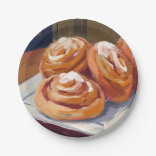 Bakkerij Schilderij Kaneelbroodjes Papieren Bordje
