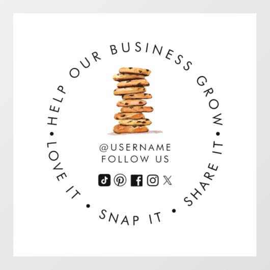 Bakkerij sociale media volg chocolade chip cookie raamsticker (Vel)