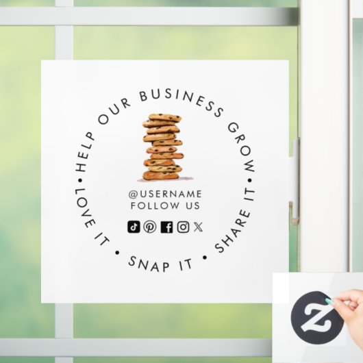 Bakkerij sociale media volg chocolade chip cookie raamsticker (Huis)