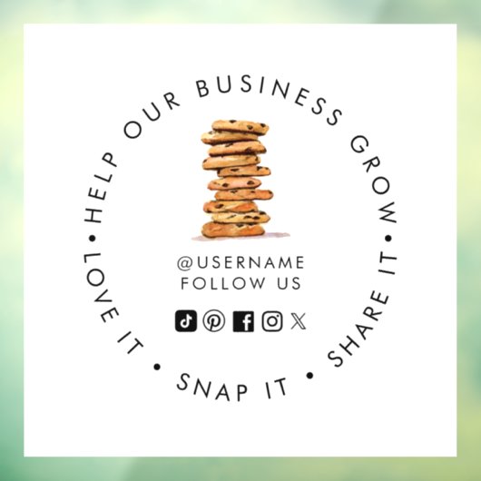 Bakkerij sociale media volg chocolade chip cookie raamsticker (Vel 3)