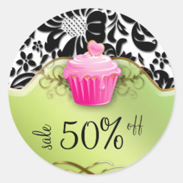 Bakkerij-Sticker Cupcake Floral Gold Pink Lime Gre Ronde Sticker