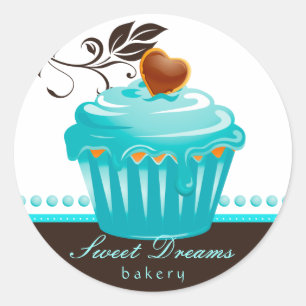 Bakkerij-Stickers Blauwe cupcake Chocolade Brown Ronde Sticker
