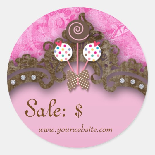 Bakkerij Verkoopprijs Label  Damask Roze Cake Pop (Voorkant)