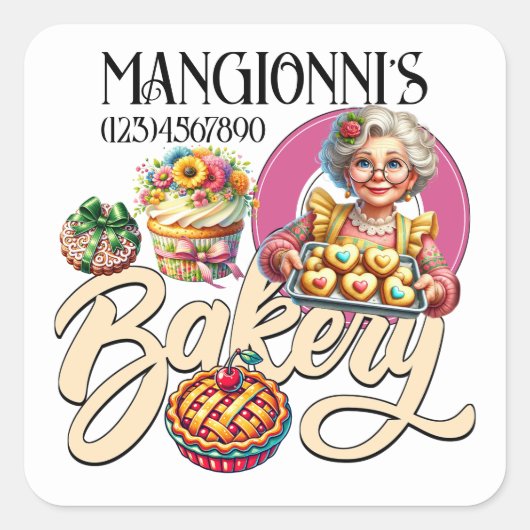 Bakkerij Vierkante Sticker (Voorkant)