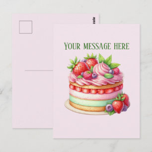 Bakkerij voeg bericht Bedrijfsnaam aardbeien cake Briefkaart