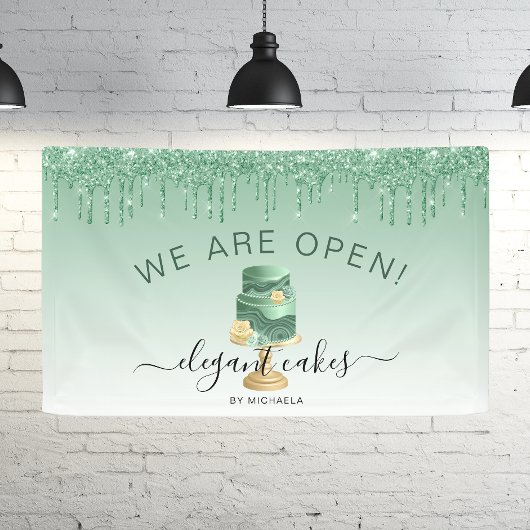 Bakkerij we zijn open, glitter Drip Green Cake Ban Spandoek