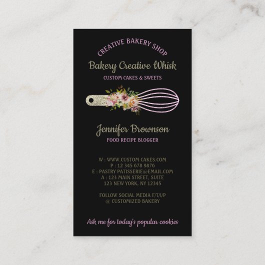 Bakkerij Whisk mousserende glitz Gold Black Visitekaartje (Achterkant)