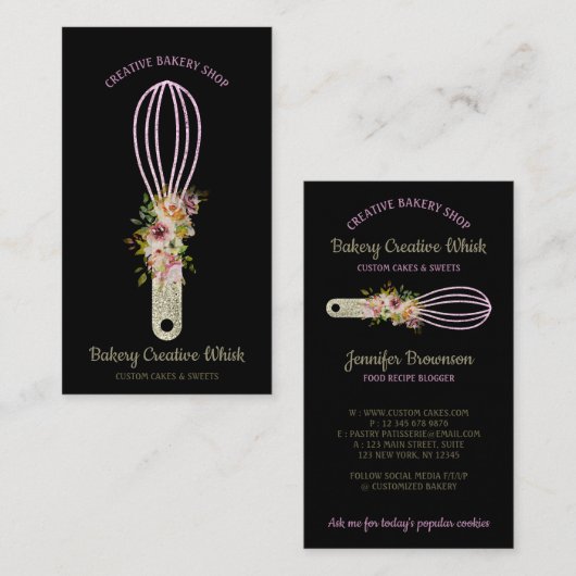 Bakkerij Whisk mousserende glitz Gold Black Visitekaartje (Voorkant / Achterkant)