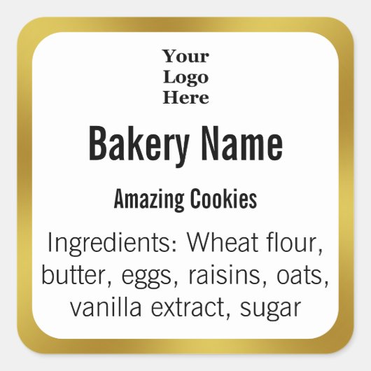 Bakkerij Wit & Goud Ingrediënt Logo Productlabel Vierkante Sticker (Voorkant)