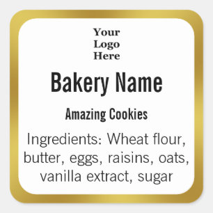 Bakkerij Wit & Goud Ingrediënt Logo Productlabel Vierkante Sticker