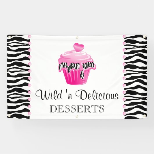 Bakkerij Zebra Roze Stippen Banner (Horizontaal)