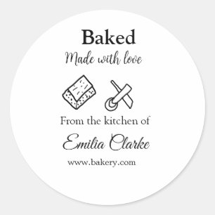 Bakkerijbedrijf gebakken met liefde voeg naam teks ronde sticker