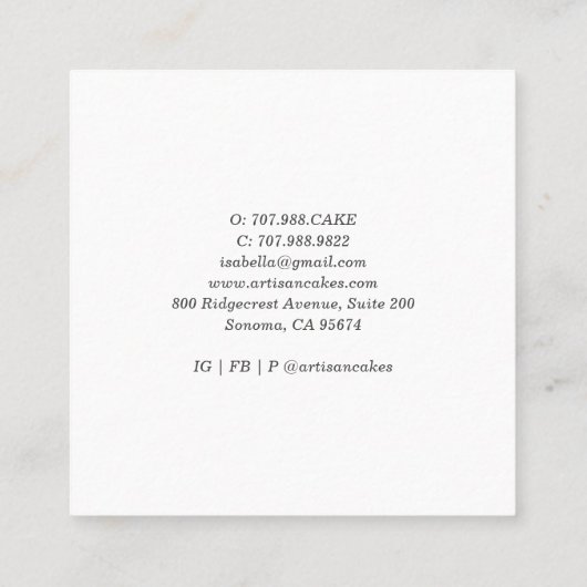 Bakkerijgebak, gebak en gebak blauw groen vierkante visitekaartje (Achterkant)