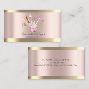 Bakkerijgereedschap Bloem Cupcake Streep Roze Goud Visitekaartje