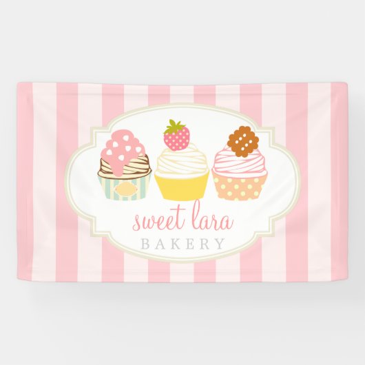 Bakkerijkafwerking Retro Sweet Cupcakes Cute Bouti Spandoek (Horizontaal)