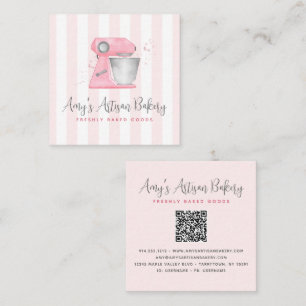Bakkerijmixer Blush Roze QR Code Strepen Patroon Vierkante Visitekaartje