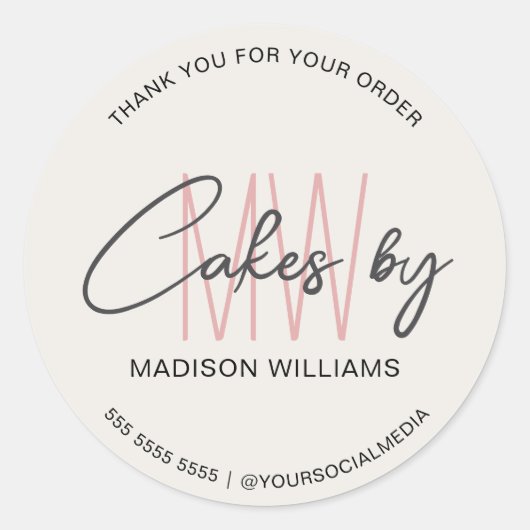 Bakkerijtaart Custom Monogram Logo Ronde Sticker (Voorkant)