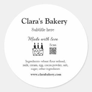 Bakkerijtaart en ingrediënten gemaakt met liefde q ronde sticker