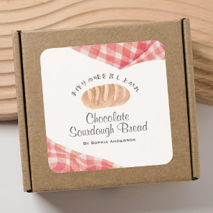 Bakkerijverpakking Waterverf Brood Rood Gingham Vierkante Sticker