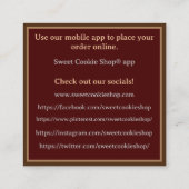 Bakkerijwinkel Baker Cookie Vierkante Visitekaartje (Achterkant)