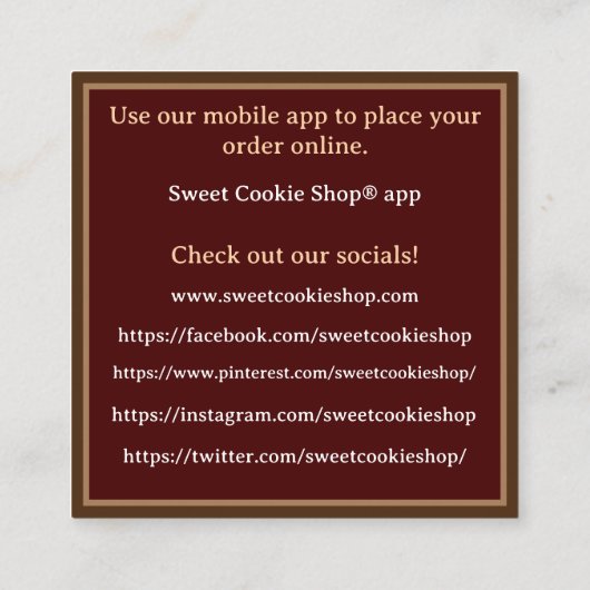 Bakkerijwinkel Baker Cookie Vierkante Visitekaartje (Achterkant)