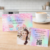 Bakkersroze paarse glitter foto QR-code Visitekaartje
